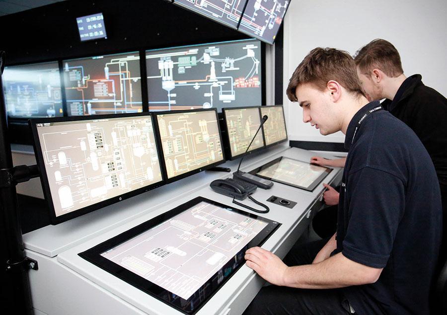 Apprentices operate the nuclear simulator at Lancashire Energy HQ 